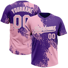 Laden Sie das Bild in den Galerie-Viewer, Custom Light Pink Purple-White 3D Pattern Abstract Brush Stroke Two-Button Unisex Softball Jersey