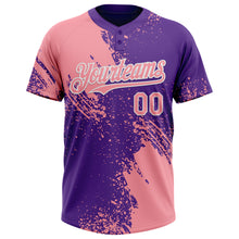 Charger l'image dans la galerie, Custom Medium Pink Purple-White 3D Pattern Abstract Brush Stroke Two-Button Unisex Softball Jersey