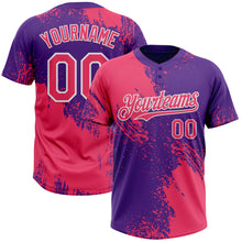 Загрузить изображение в средство просмотра галереи, Custom Neon Pink Purple-White 3D Pattern Abstract Brush Stroke Two-Button Unisex Softball Jersey