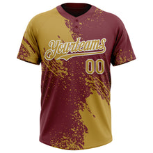 Загрузить изображение в средство просмотра галереи, Custom Old Gold Burgundy-White 3D Pattern Abstract Brush Stroke Two-Button Unisex Softball Jersey