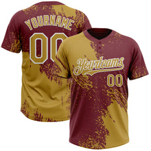 Загрузить изображение в средство просмотра галереи, Custom Old Gold Burgundy-White 3D Pattern Abstract Brush Stroke Two-Button Unisex Softball Jersey