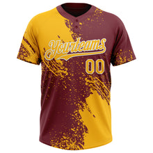 Загрузить изображение в средство просмотра галереи, Custom Gold Burgundy-White 3D Pattern Abstract Brush Stroke Two-Button Unisex Softball Jersey