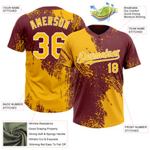 Загрузить изображение в средство просмотра галереи, Custom Gold Burgundy-White 3D Pattern Abstract Brush Stroke Two-Button Unisex Softball Jersey
