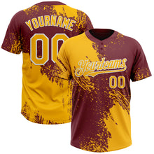 Загрузить изображение в средство просмотра галереи, Custom Gold Burgundy-White 3D Pattern Abstract Brush Stroke Two-Button Unisex Softball Jersey