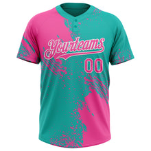 Загрузить изображение в средство просмотра галереи, Custom Pink Aqua-White 3D Pattern Abstract Brush Stroke Two-Button Unisex Softball Jersey