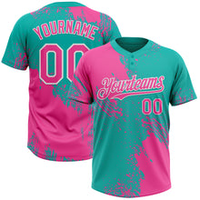 Загрузить изображение в средство просмотра галереи, Custom Pink Aqua-White 3D Pattern Abstract Brush Stroke Two-Button Unisex Softball Jersey