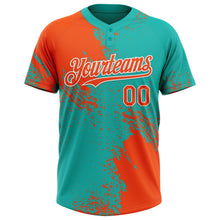 Charger l'image dans la galerie, Custom Orange Aqua-White 3D Pattern Abstract Brush Stroke Two-Button Unisex Softball Jersey