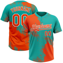 Charger l'image dans la galerie, Custom Orange Aqua-White 3D Pattern Abstract Brush Stroke Two-Button Unisex Softball Jersey