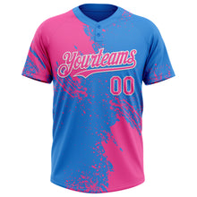 Загрузить изображение в средство просмотра галереи, Custom Pink Electric Blue-White 3D Pattern Abstract Brush Stroke Two-Button Unisex Softball Jersey
