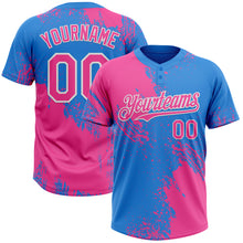 Загрузить изображение в средство просмотра галереи, Custom Pink Electric Blue-White 3D Pattern Abstract Brush Stroke Two-Button Unisex Softball Jersey
