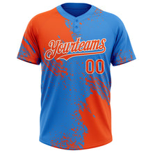 Загрузить изображение в средство просмотра галереи, Custom Orange Electric Blue-White 3D Pattern Abstract Brush Stroke Two-Button Unisex Softball Jersey