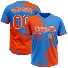 Загрузить изображение в средство просмотра галереи, Custom Orange Electric Blue-White 3D Pattern Abstract Brush Stroke Two-Button Unisex Softball Jersey