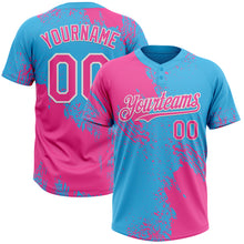 Загрузить изображение в средство просмотра галереи, Custom Pink Sky Blue-White 3D Pattern Abstract Brush Stroke Two-Button Unisex Softball Jersey