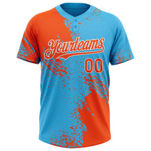 Загрузить изображение в средство просмотра галереи, Custom Orange Sky Blue-White 3D Pattern Abstract Brush Stroke Two-Button Unisex Softball Jersey