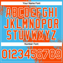 Загрузить изображение в средство просмотра галереи, Custom Orange Sky Blue-White 3D Pattern Abstract Brush Stroke Two-Button Unisex Softball Jersey