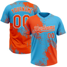 Загрузить изображение в средство просмотра галереи, Custom Orange Sky Blue-White 3D Pattern Abstract Brush Stroke Two-Button Unisex Softball Jersey