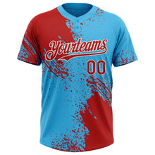 Загрузить изображение в средство просмотра галереи, Custom Red Sky Blue-White 3D Pattern Abstract Brush Stroke Two-Button Unisex Softball Jersey