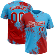 Загрузить изображение в средство просмотра галереи, Custom Red Sky Blue-White 3D Pattern Abstract Brush Stroke Two-Button Unisex Softball Jersey