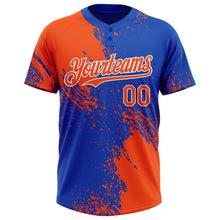 Загрузить изображение в средство просмотра галереи, Custom Orange Thunder Blue-White 3D Pattern Abstract Brush Stroke Two-Button Unisex Softball Jersey