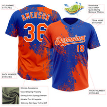 Загрузить изображение в средство просмотра галереи, Custom Orange Thunder Blue-White 3D Pattern Abstract Brush Stroke Two-Button Unisex Softball Jersey