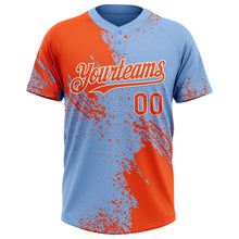 Загрузить изображение в средство просмотра галереи, Custom Orange Light Blue-White 3D Pattern Abstract Brush Stroke Two-Button Unisex Softball Jersey