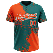 Laden Sie das Bild in den Galerie-Viewer, Custom Orange Teal-White 3D Pattern Abstract Brush Stroke Two-Button Unisex Softball Jersey