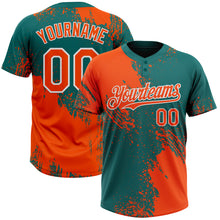 Laden Sie das Bild in den Galerie-Viewer, Custom Orange Teal-White 3D Pattern Abstract Brush Stroke Two-Button Unisex Softball Jersey