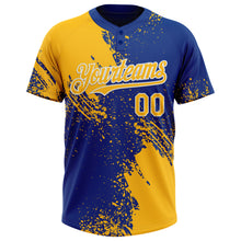 Laden Sie das Bild in den Galerie-Viewer, Custom Gold Royal-White 3D Pattern Abstract Brush Stroke Two-Button Unisex Softball Jersey