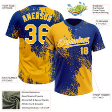 Laden Sie das Bild in den Galerie-Viewer, Custom Gold Royal-White 3D Pattern Abstract Brush Stroke Two-Button Unisex Softball Jersey