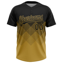 Загрузить изображение в средство просмотра галереи, Custom Black Old Gold 3D Gradient Square Shape Two-Button Unisex Softball Jersey