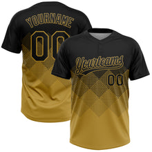 Загрузить изображение в средство просмотра галереи, Custom Black Old Gold 3D Gradient Square Shape Two-Button Unisex Softball Jersey