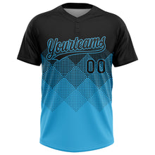 Загрузить изображение в средство просмотра галереи, Custom Black Sky Blue 3D Gradient Square Shape Two-Button Unisex Softball Jersey