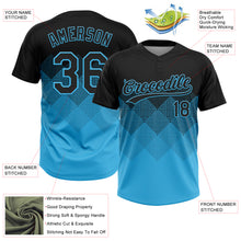 Загрузить изображение в средство просмотра галереи, Custom Black Sky Blue 3D Gradient Square Shape Two-Button Unisex Softball Jersey