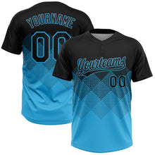 Загрузить изображение в средство просмотра галереи, Custom Black Sky Blue 3D Gradient Square Shape Two-Button Unisex Softball Jersey