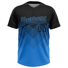 Загрузить изображение в средство просмотра галереи, Custom Black Electric Blue 3D Gradient Square Shape Two-Button Unisex Softball Jersey