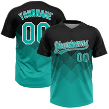 Загрузить изображение в средство просмотра галереи, Custom Black Aqua-White 3D Gradient Square Shape Two-Button Unisex Softball Jersey