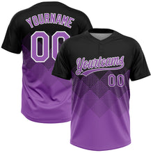 Загрузить изображение в средство просмотра галереи, Custom Black Medium Purple-White 3D Gradient Square Shape Two-Button Unisex Softball Jersey