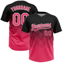 Загрузить изображение в средство просмотра галереи, Custom Black Neon Pink-White 3D Gradient Square Shape Two-Button Unisex Softball Jersey