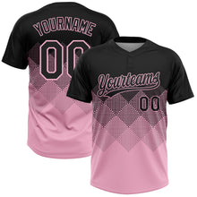 Загрузить изображение в средство просмотра галереи, Custom Black Light Pink 3D Gradient Square Shape Two-Button Unisex Softball Jersey