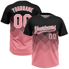 Загрузить изображение в средство просмотра галереи, Custom Black Medium Pink-White 3D Gradient Square Shape Two-Button Unisex Softball Jersey