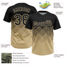 Загрузить изображение в средство просмотра галереи, Custom Black Vegas Gold 3D Gradient Square Shape Two-Button Unisex Softball Jersey