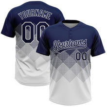 Laden Sie das Bild in den Galerie-Viewer, Custom Navy White 3D Gradient Square Shape Two-Button Unisex Softball Jersey