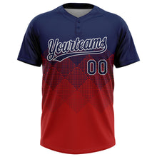 Laden Sie das Bild in den Galerie-Viewer, Custom Navy Red-White 3D Gradient Square Shape Two-Button Unisex Softball Jersey