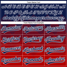Laden Sie das Bild in den Galerie-Viewer, Custom Navy Red-White 3D Gradient Square Shape Two-Button Unisex Softball Jersey