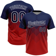 Laden Sie das Bild in den Galerie-Viewer, Custom Navy Red-White 3D Gradient Square Shape Two-Button Unisex Softball Jersey