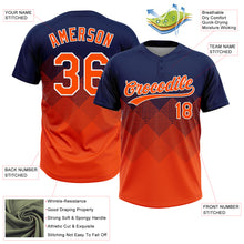 Laden Sie das Bild in den Galerie-Viewer, Custom Navy Orange-White 3D Gradient Square Shape Two-Button Unisex Softball Jersey