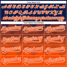 Laden Sie das Bild in den Galerie-Viewer, Custom Navy Orange-White 3D Gradient Square Shape Two-Button Unisex Softball Jersey