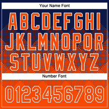 Laden Sie das Bild in den Galerie-Viewer, Custom Navy Orange-White 3D Gradient Square Shape Two-Button Unisex Softball Jersey