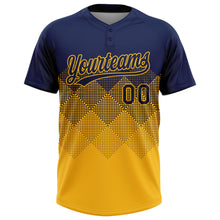 Laden Sie das Bild in den Galerie-Viewer, Custom Navy Gold 3D Gradient Square Shape Two-Button Unisex Softball Jersey