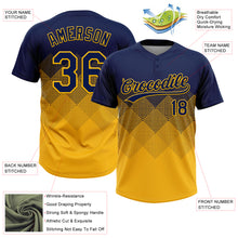 Laden Sie das Bild in den Galerie-Viewer, Custom Navy Gold 3D Gradient Square Shape Two-Button Unisex Softball Jersey